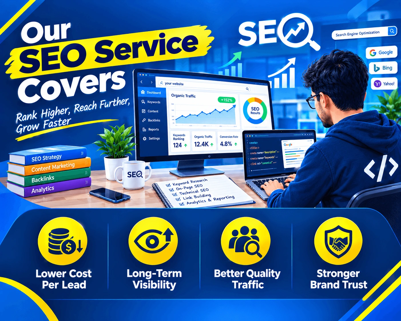 Illustration representing Search Engine Optimisation (SEO) by Brand Sky Technologies