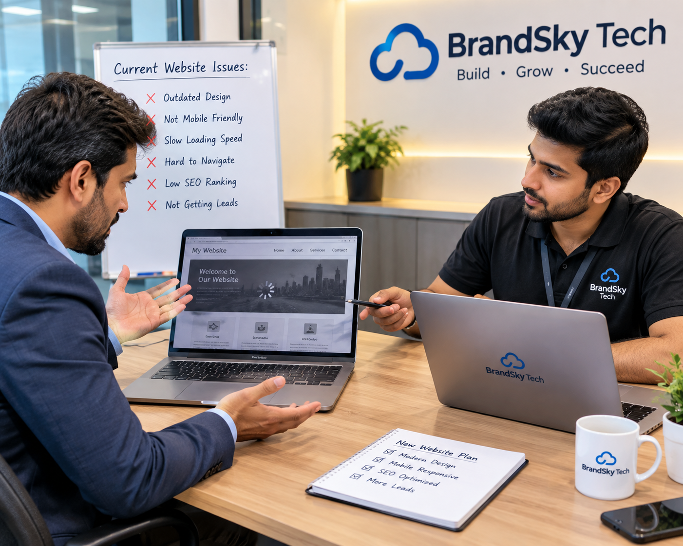 Illustration of Brand Sky Technologies developers collaborating on code
