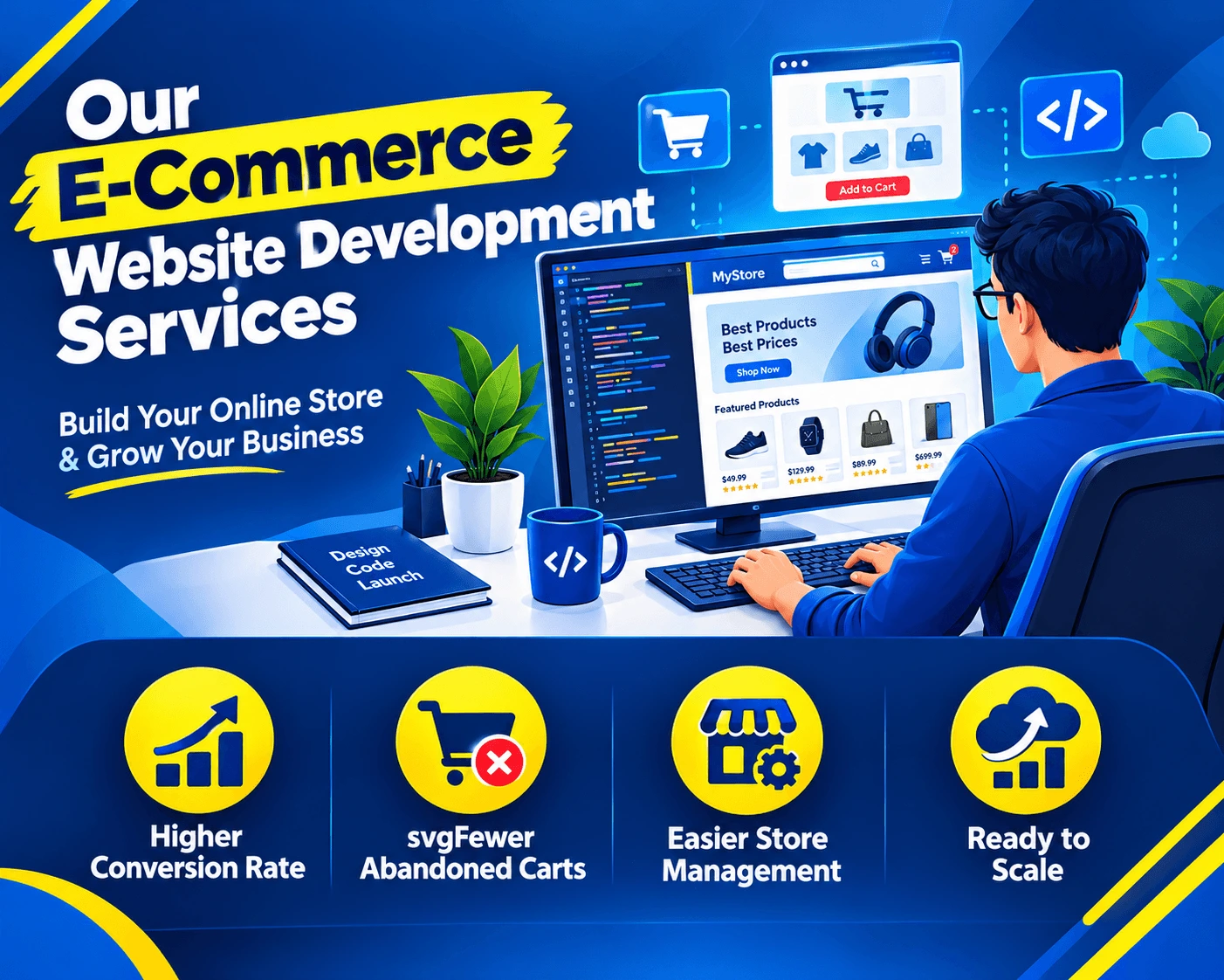 Illustration representing E-Commerce Website Development by Brand Sky Technologies