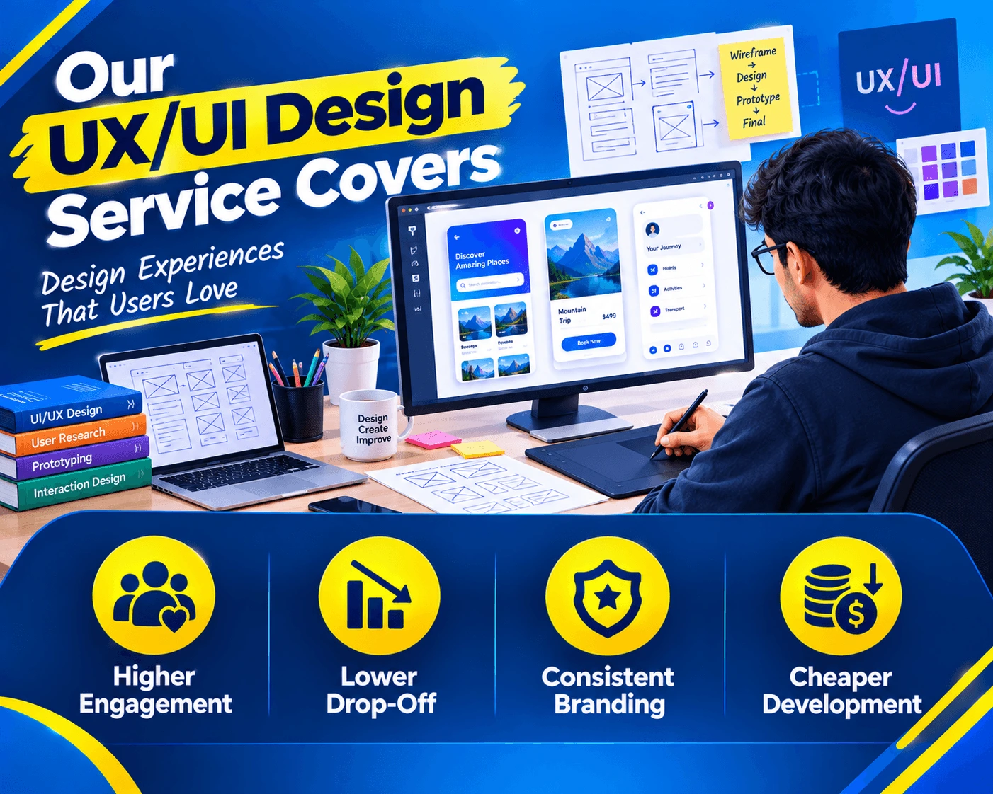 Illustration representing UX/UI Design Services by Brand Sky Technologies